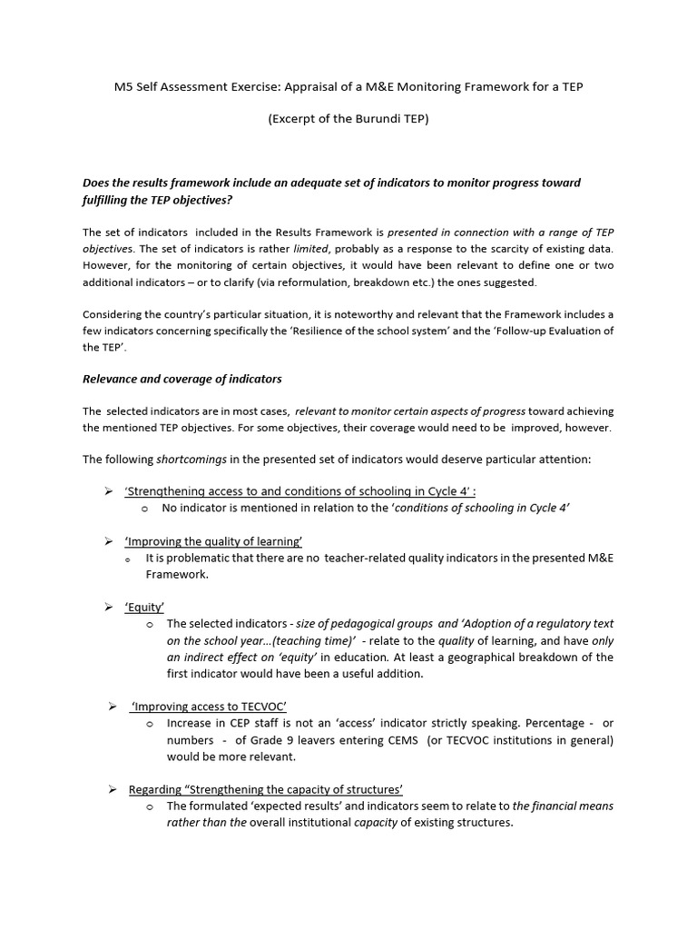 M5 MandE Exercise - Example Response 1 GG | PDF | Governance