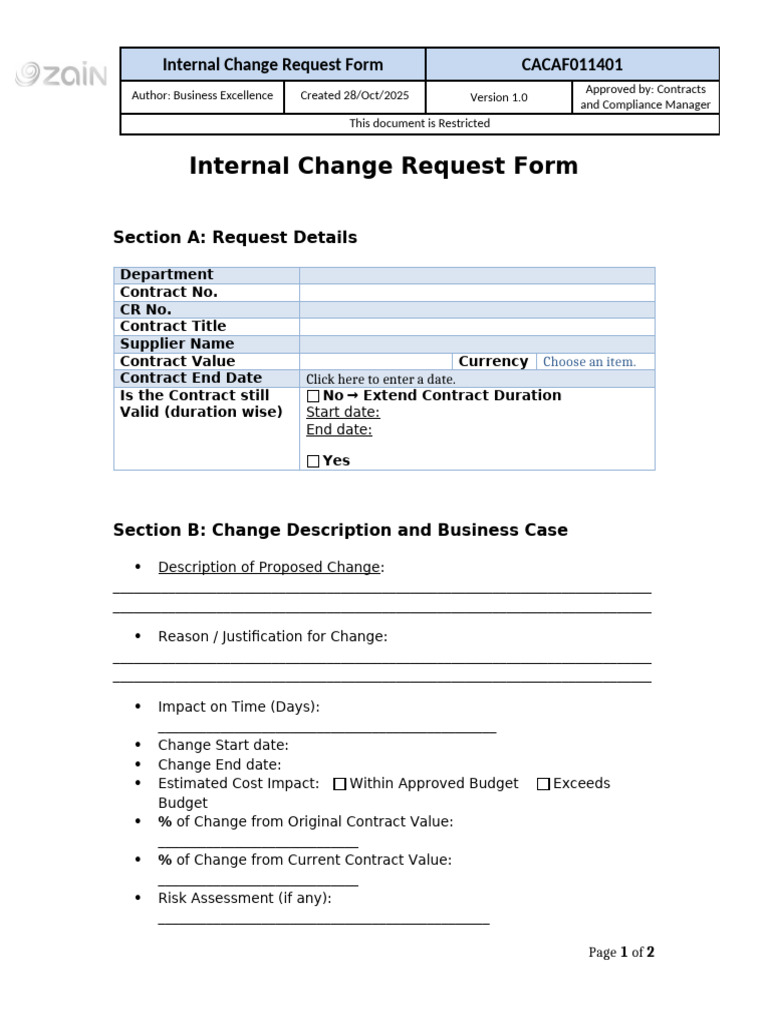 Internal Change Request Form- V1.0 | PDF | Specification (Technical ...