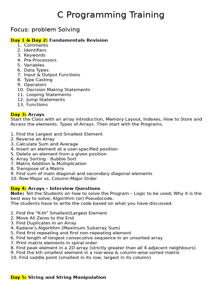 C Programming Training - ToC | PDF | Pointer (Computer Programming ...