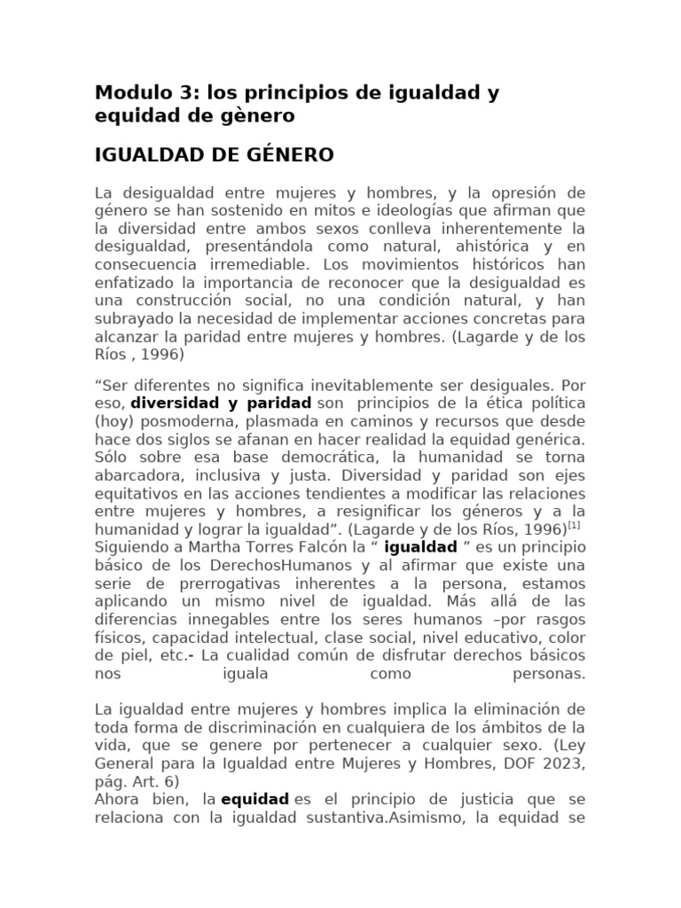 Modulo 3 los principios de igualdad y equidad de genero | PDF ...