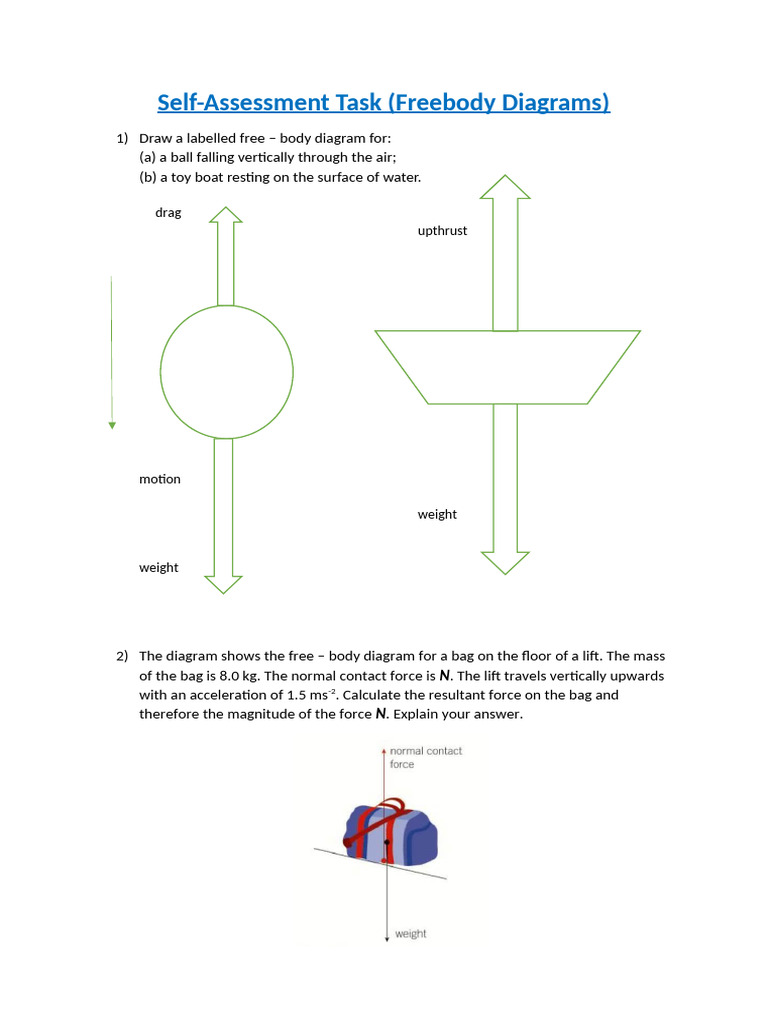 Self Assessment Task Freebody Diagrams | PDF