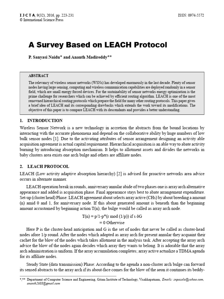 A Survey Based on LEACH Protocol | PDF | Wireless Sensor Network ...