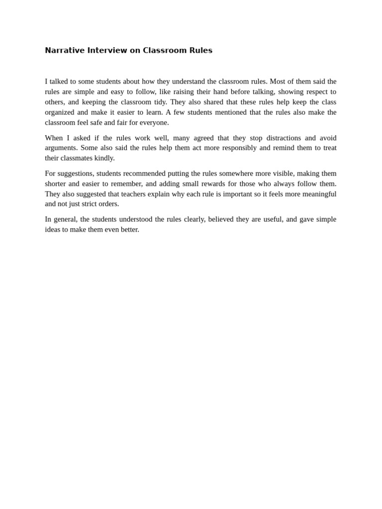 Narrative Interview on Classroom Rules | PDF