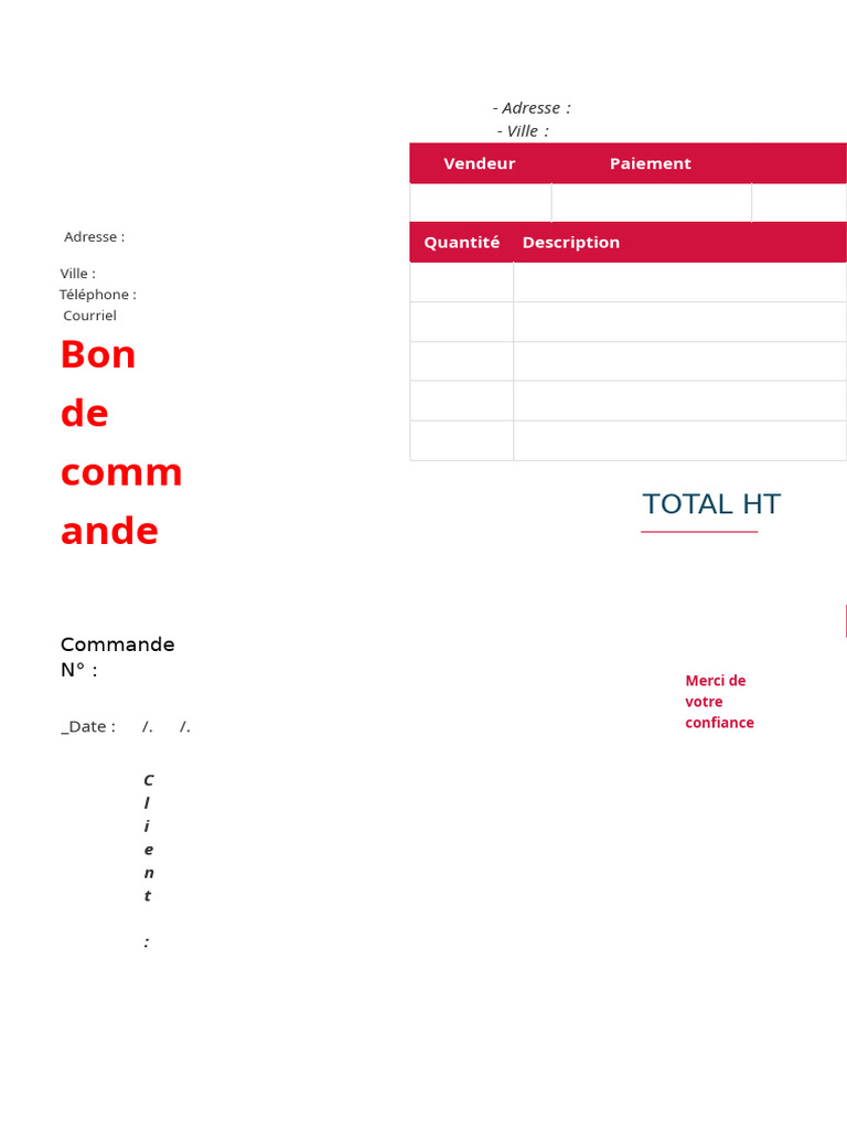 Bon de Comm Ande: Total HT | PDF