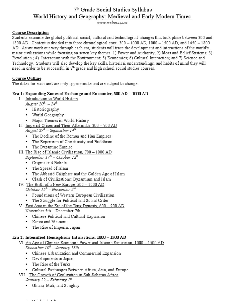 World History Syllabus PDF World History Civilization