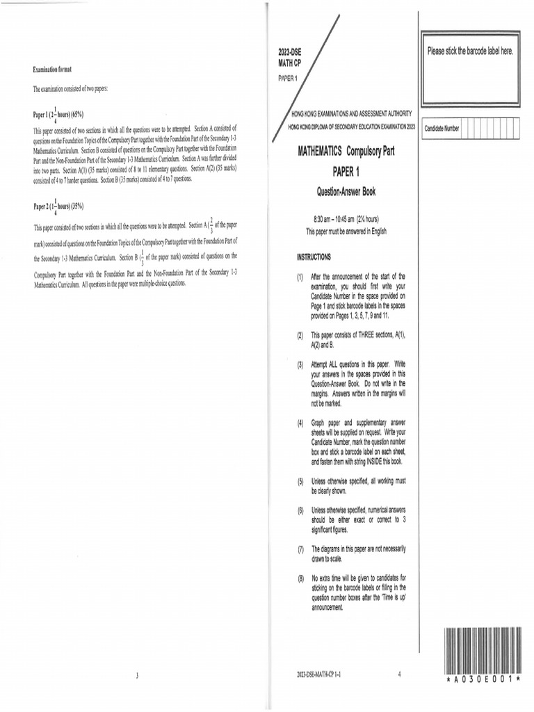 Maths Compulsory Dse 2023 | PDF
