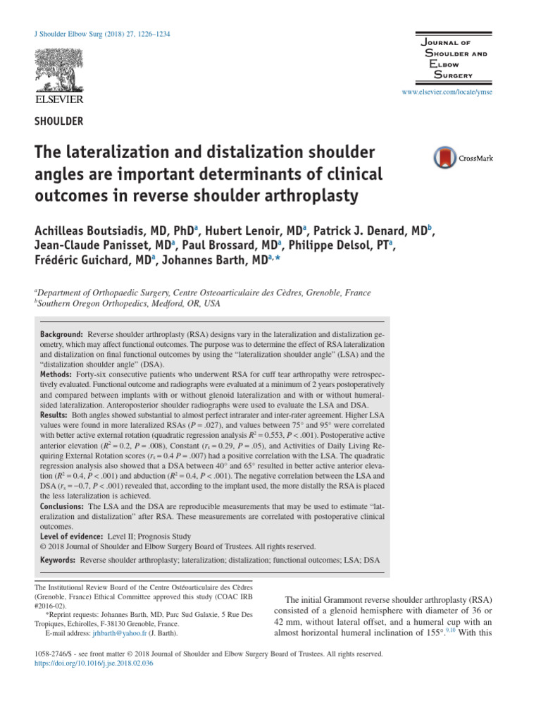 The lateralization and distalization shoulder angles are important ...