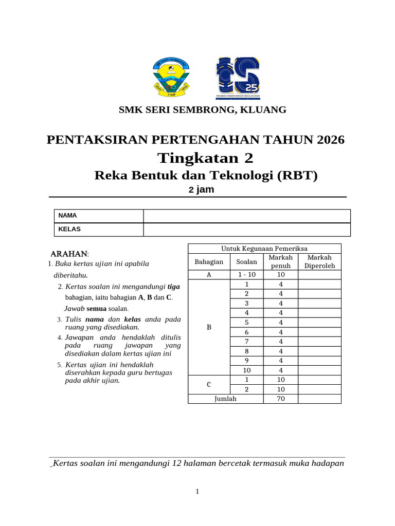 Pentaksiran Pertengahan Tahun 2026 t2 Smkss | PDF