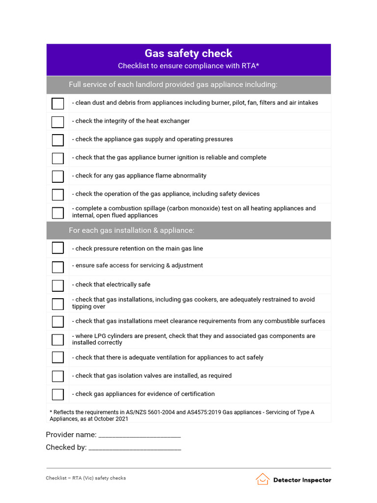 Gas Safety Check Checklist | PDF