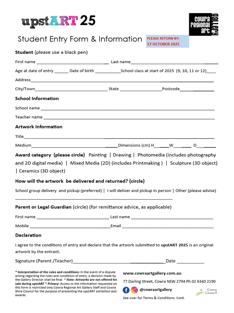 UpstART 2025_Entry Form and Information for Students (1) (1) | PDF ...