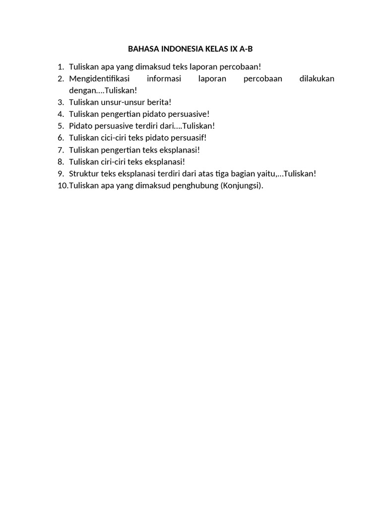 Bahasa Indonesia Kelas Ix A | PDF