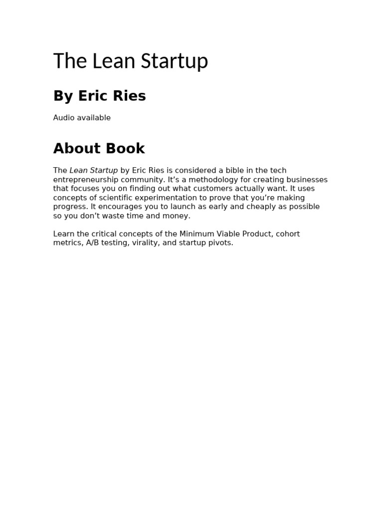 The Lean Startup - Resumen | PDF | Lean Startup | Startup Company
