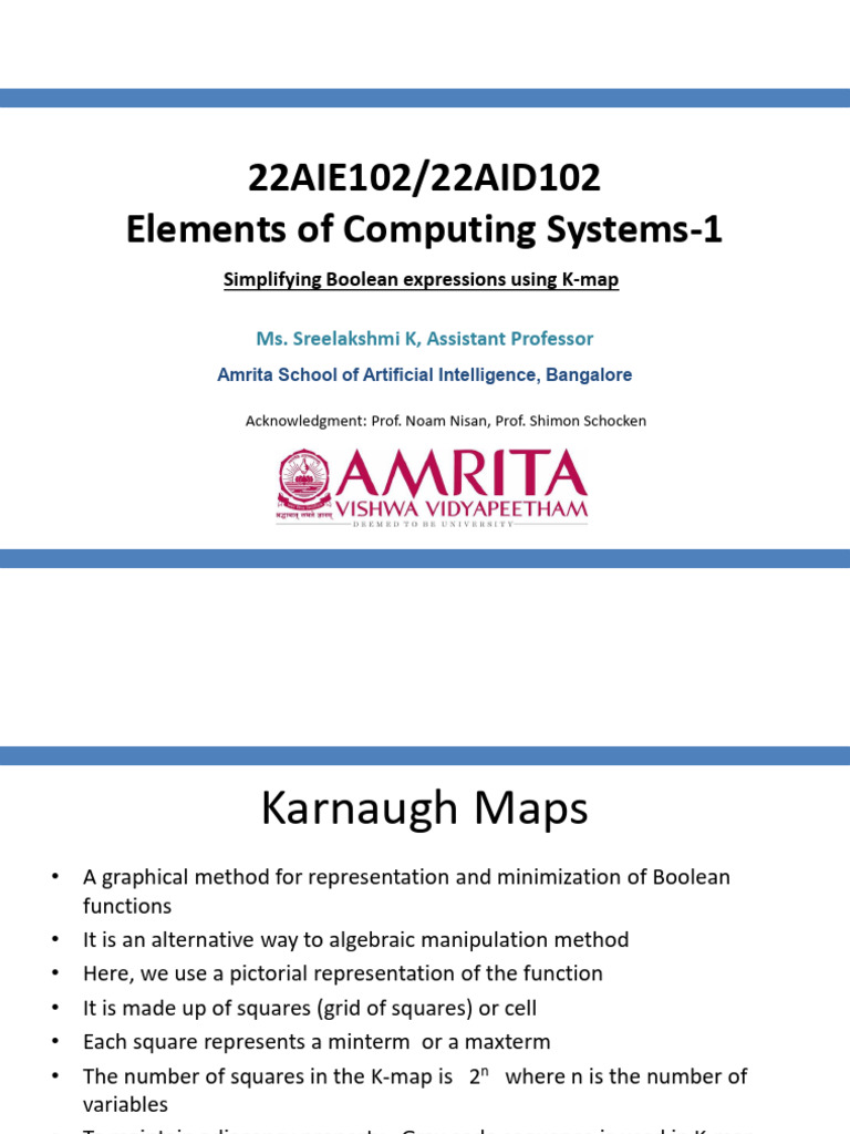 EoC-1 Lecture 8 Simplifying Boolean Expressions-K-Map | PDF ...