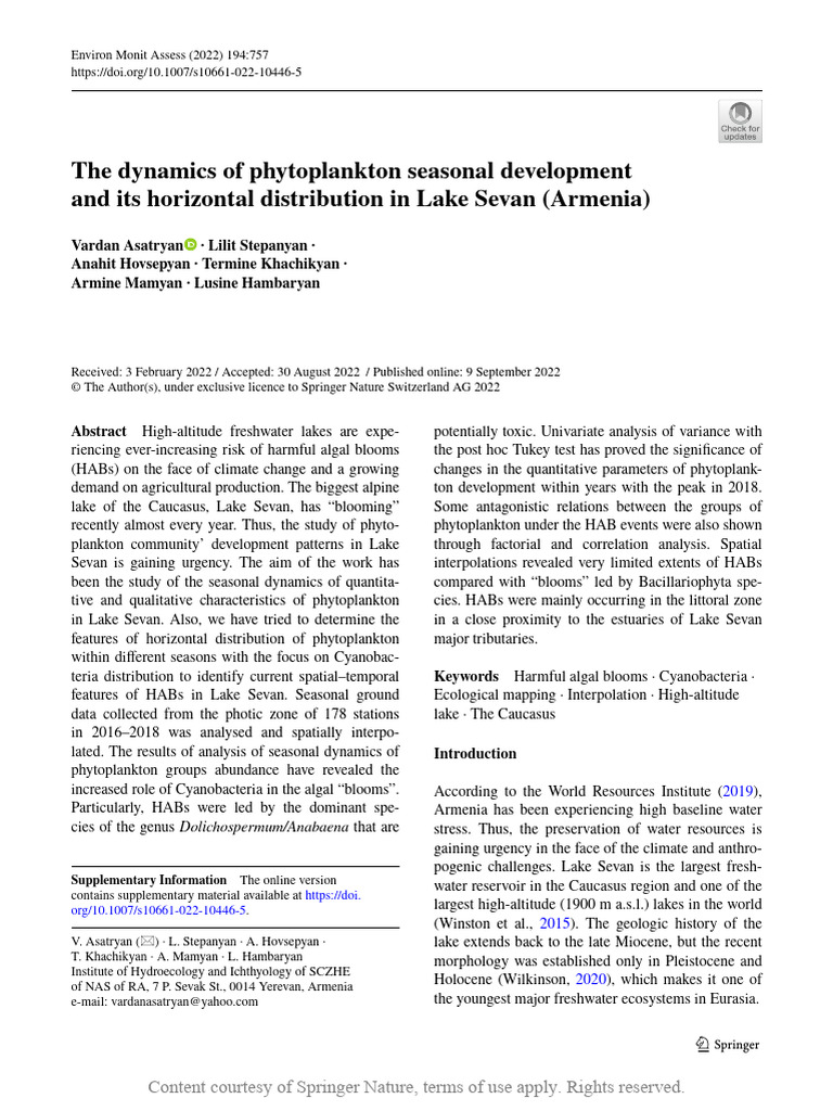 The Dynamics of Phytoplankton Seasonal Development | PDF