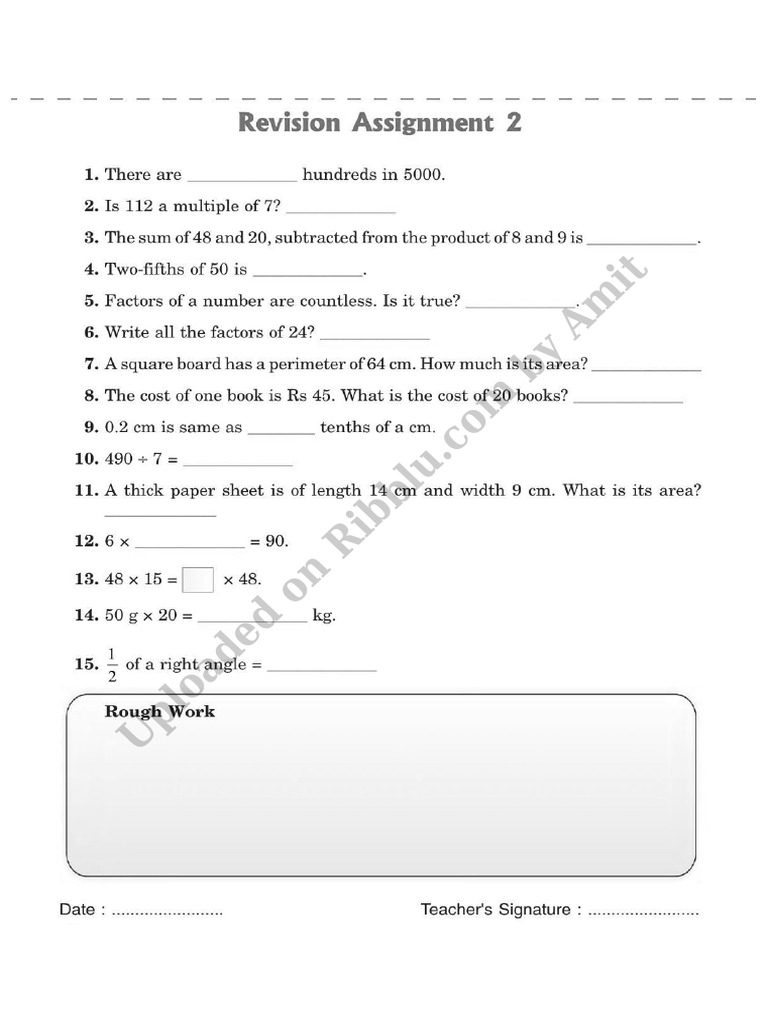 Class 5 Maths Revision Worksheet Set 2 | PDF