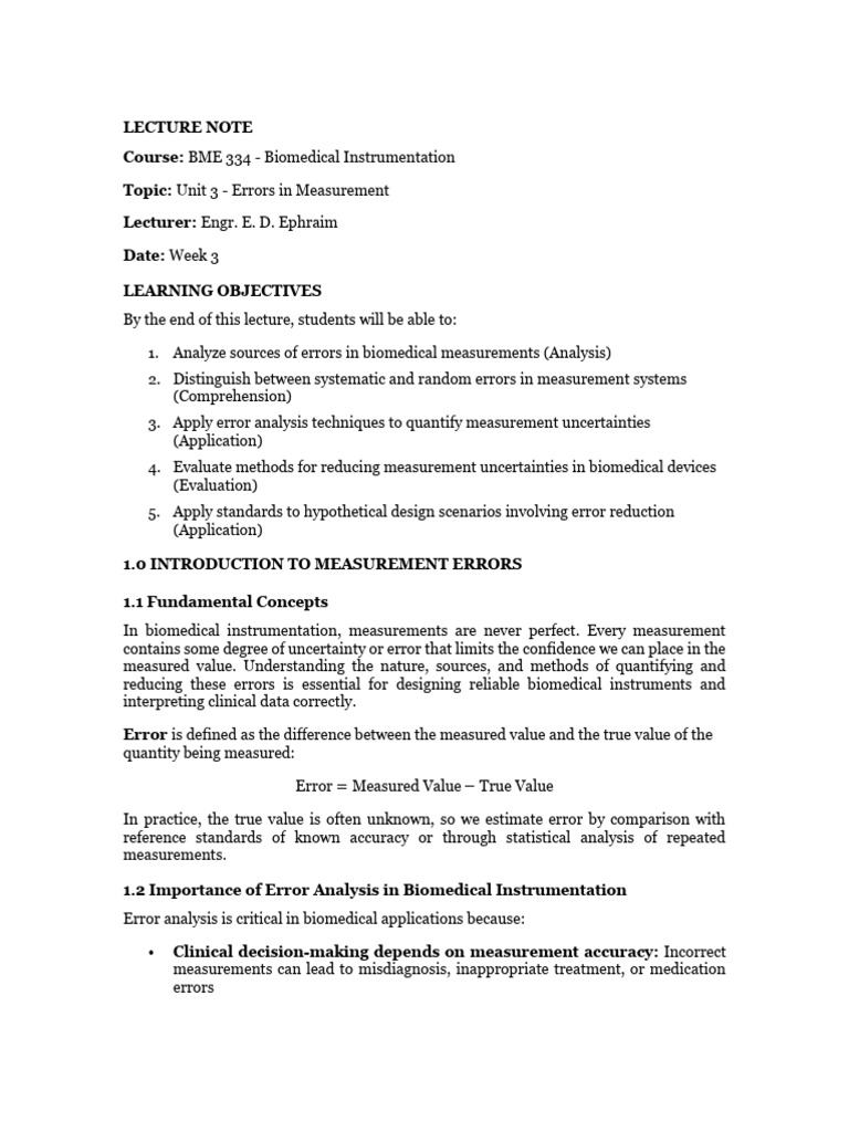 Lecture Note Unit 3 | PDF | Observational Error | Accuracy And Precision