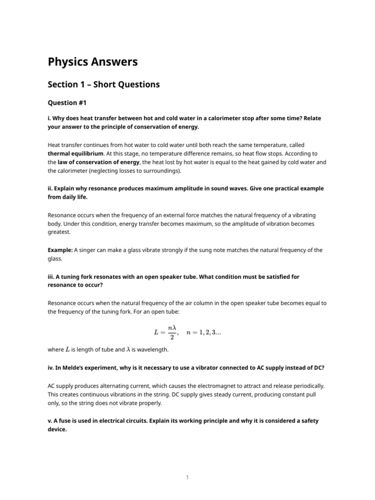 Physics Midter Answers Sheet | PDF | Resonance | Heat
