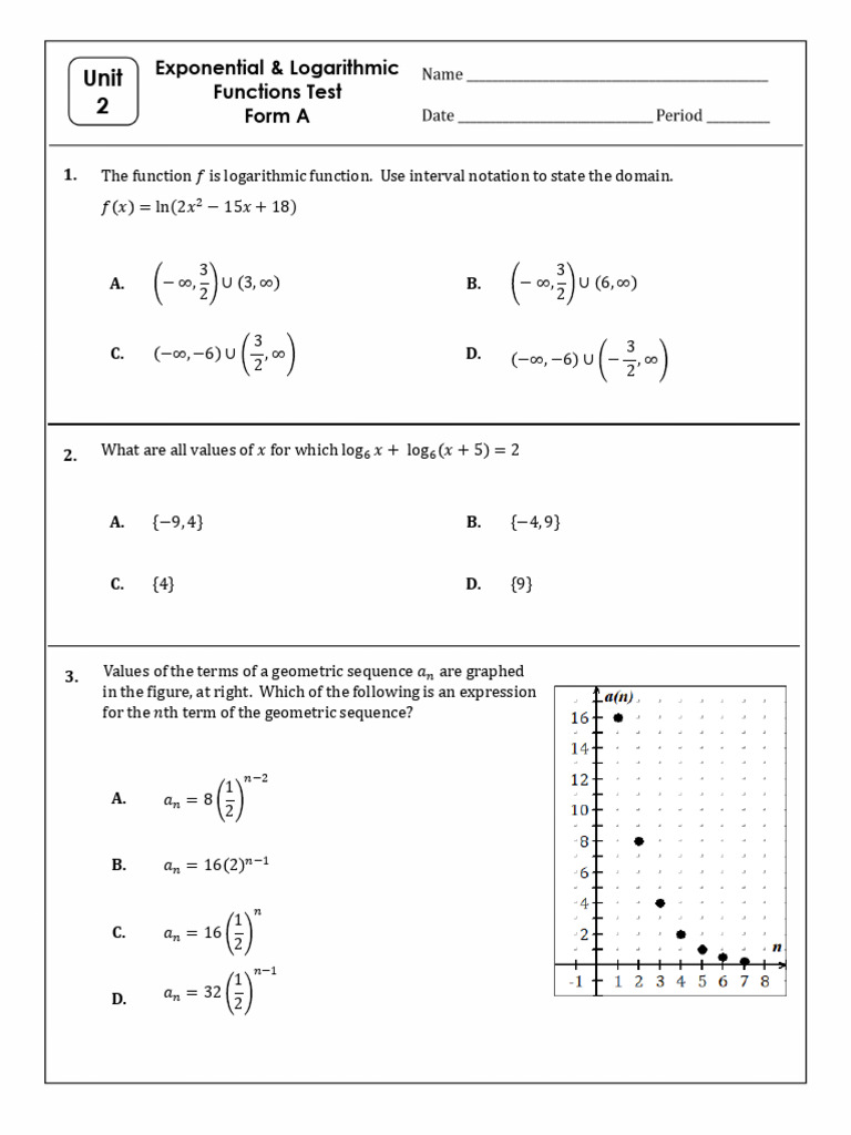 Test Unit 2 Form A | PDF | Function (Mathematics) | Discrete Mathematics