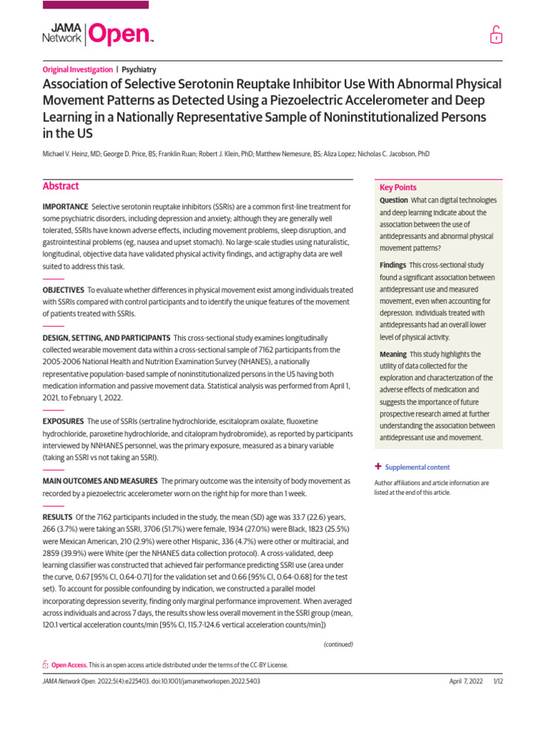 Association of Selective Serotonin Reuptake Inhibitor Use With Abnormal ...