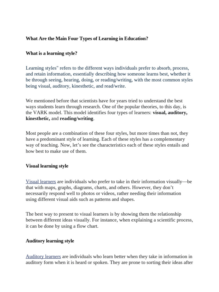 Types of Learning Styles | PDF | Learning Styles | Learning