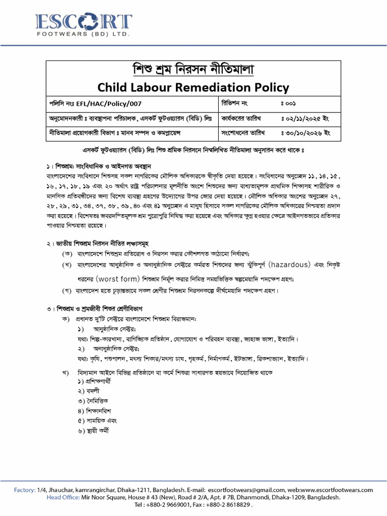 7. Child Labour Remediation Policy | PDF