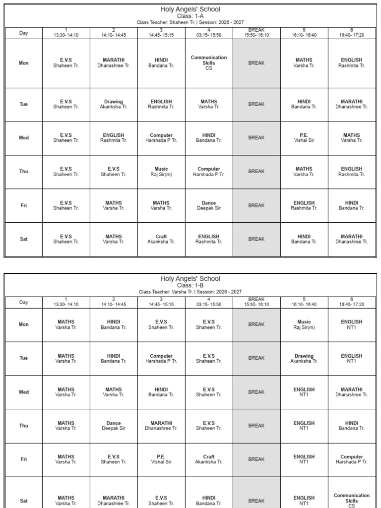 Primary Section April Timetable | PDF