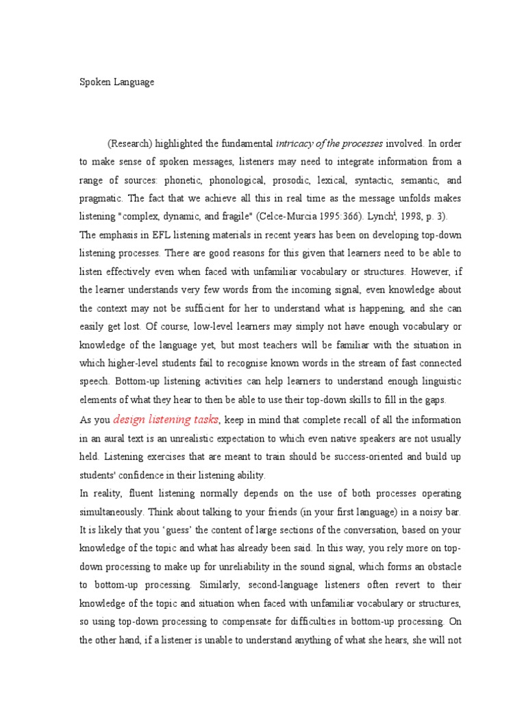 Enhancing EFL Listening Skills | PDF | Reading Comprehension | Top Down ...