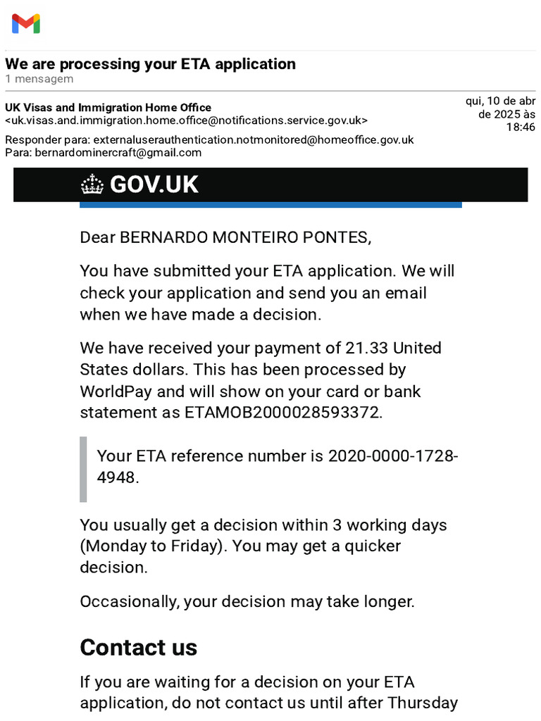 Gmail - We Are Processing Your ETA Application | PDF