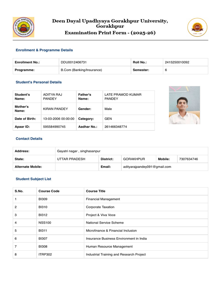 Examination Form - DDU | PDF