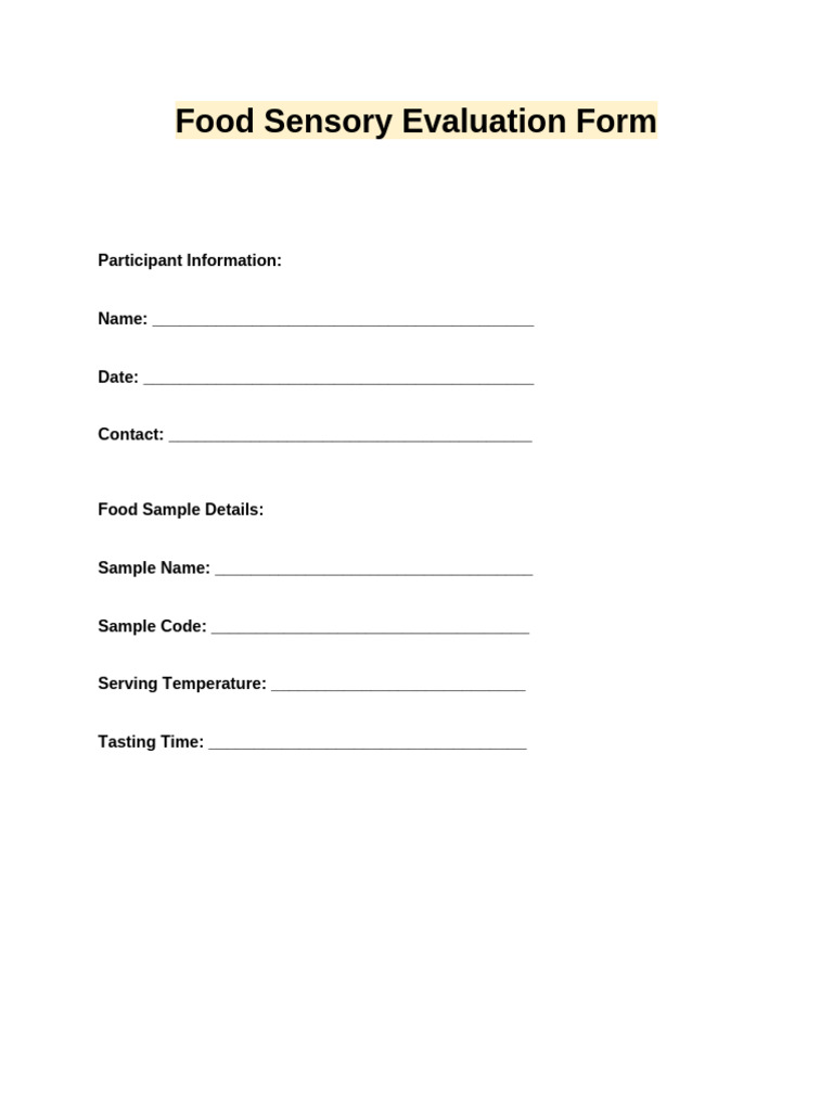 Food Sensory Evaluation Form PDF | PDF