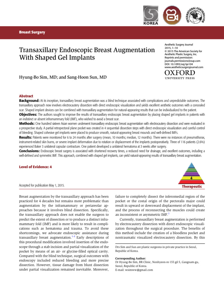Transaxillary endoscopic breast sim2015 | PDF | Breast | Medical ...