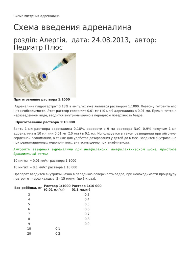 Adrenalin Injection Protocol | PDF