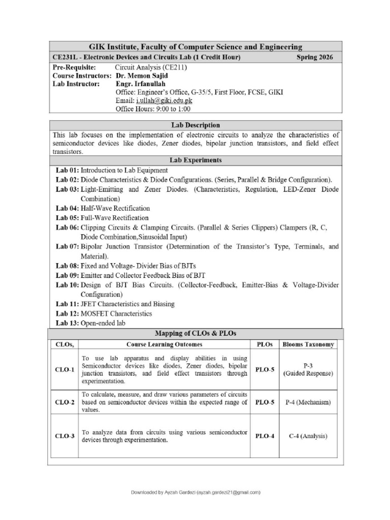 Electronics I Lab Outline | PDF