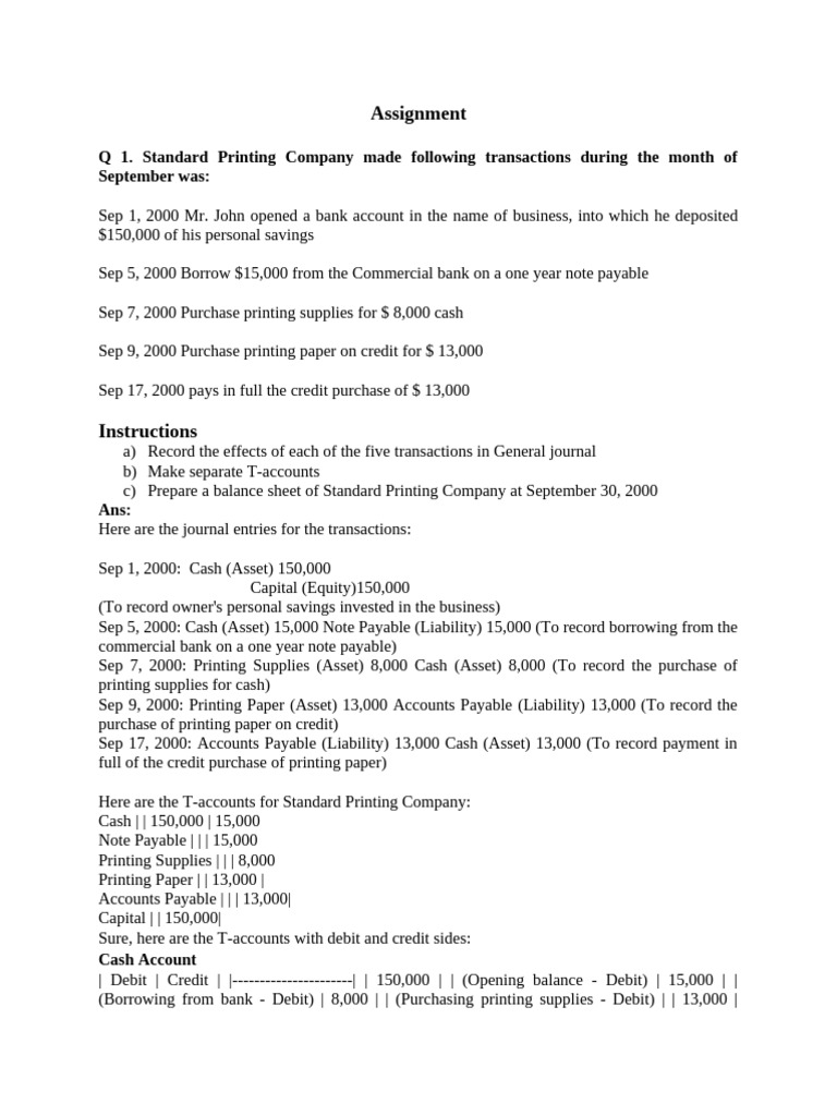 Assignment Financial Accounting Solution | PDF | Debits And Credits ...