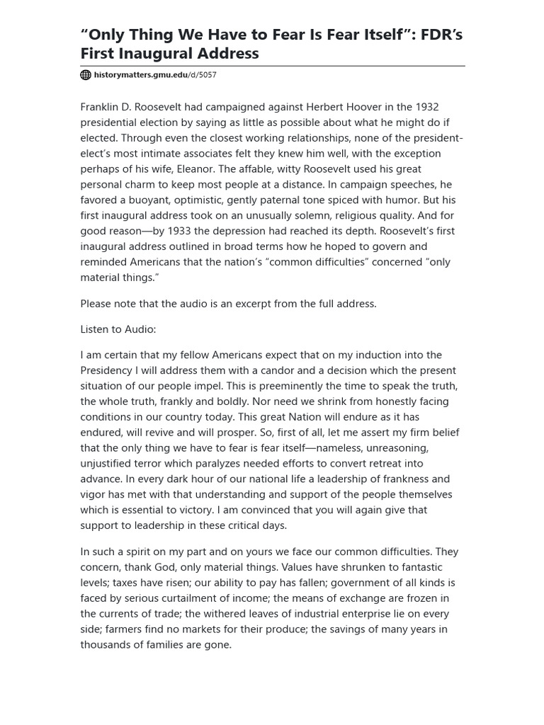 _Only Thing We Have to Fear is Fear Itself__ FDR's First Inaugural ...