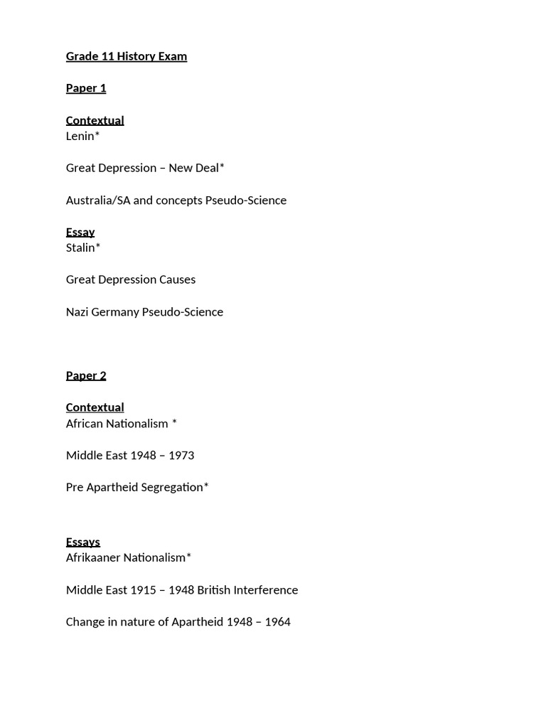 Grade 11 History Exam | PDF