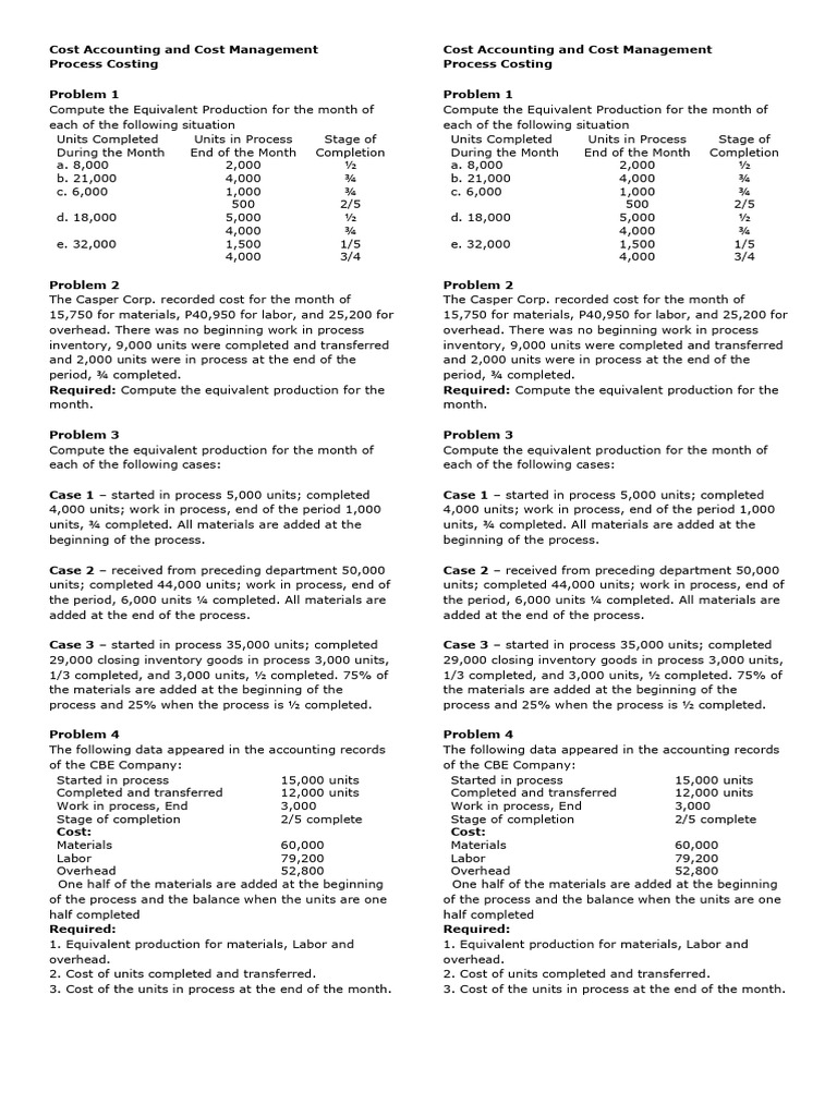 Process Costing Exercise 1 | PDF | Marketing | Accounting