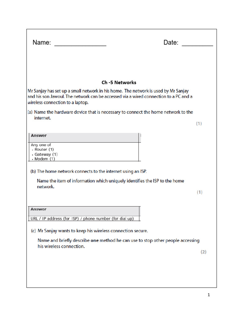 Ch 5 - Networks Past Paper Questions | PDF | Computer Network | Client ...