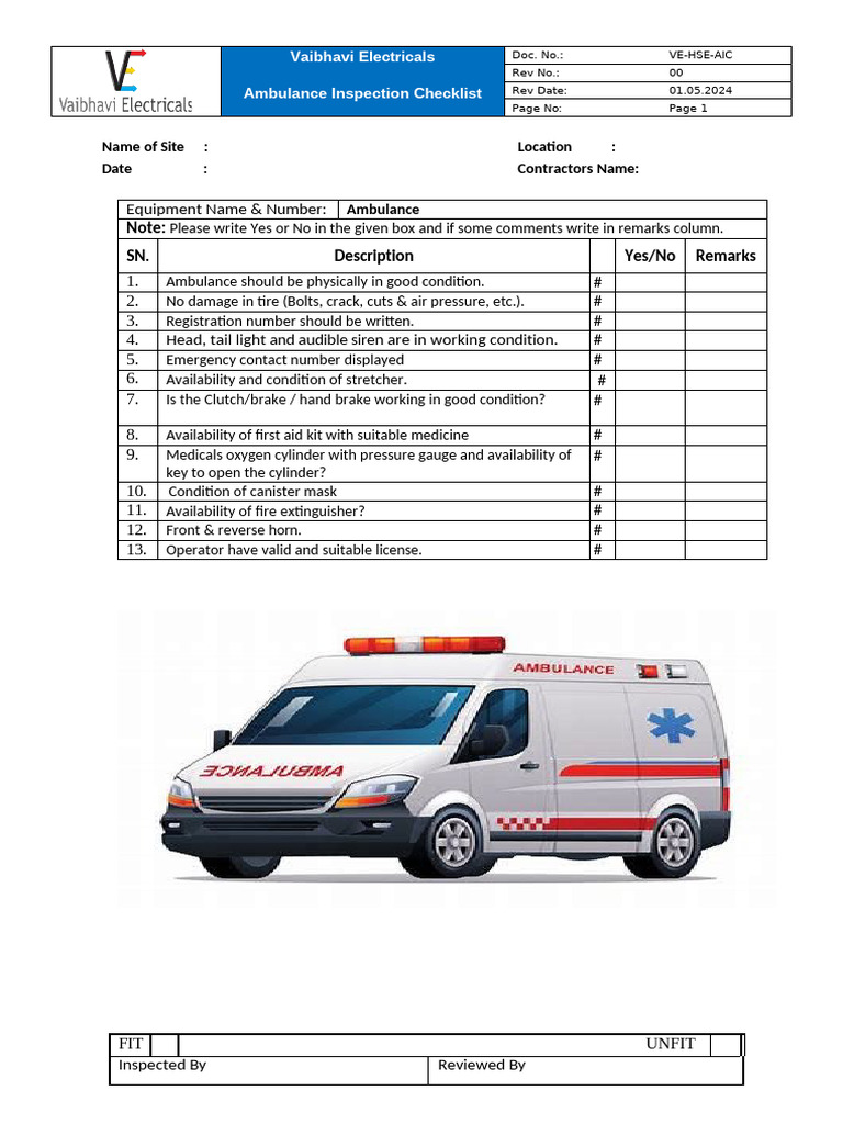 Ambulance Checklist | PDF
