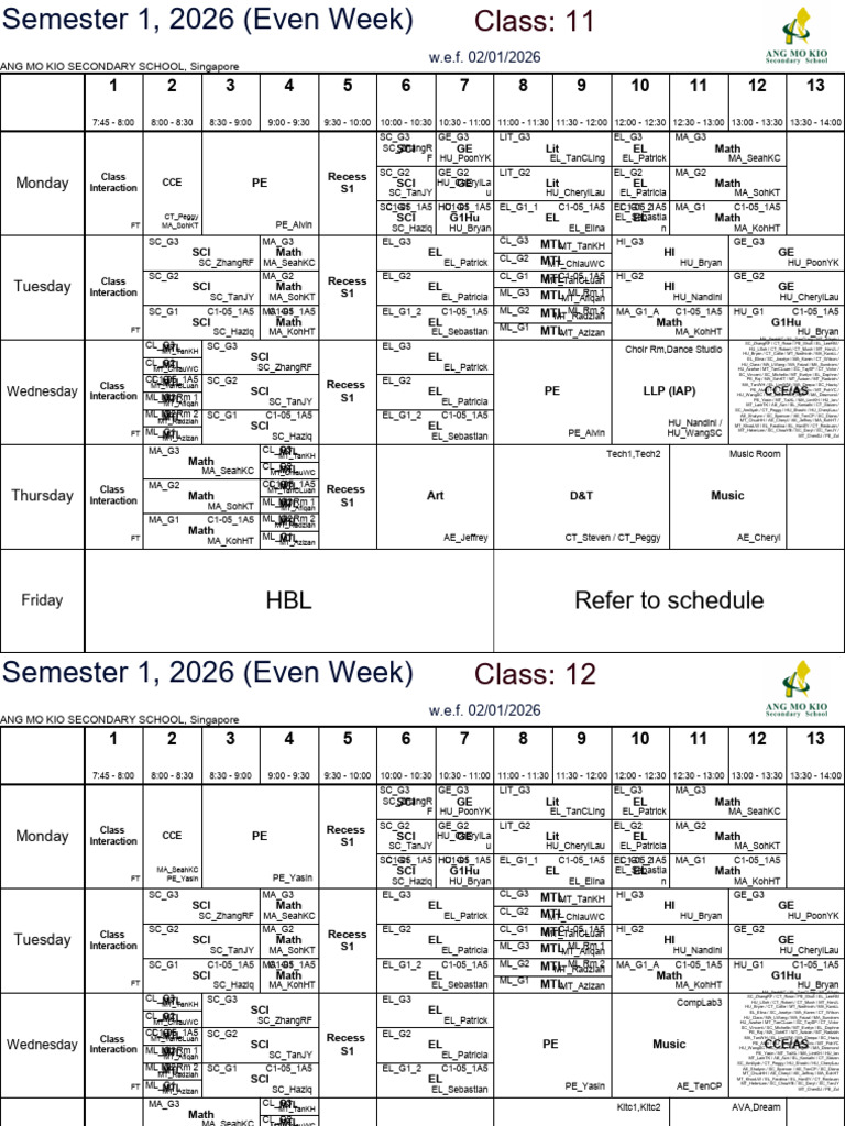 Class_Even Week_Sem 1_2026_Draft | PDF