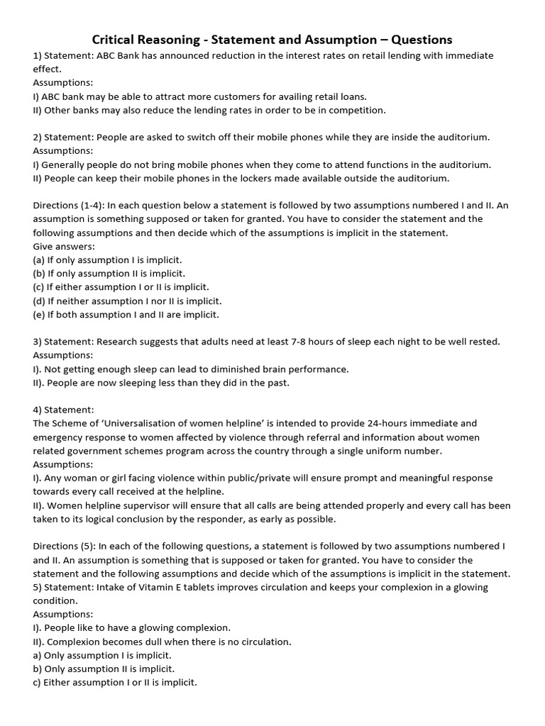 Statement and Assumption - Questions | PDF | Investing | Cigarette