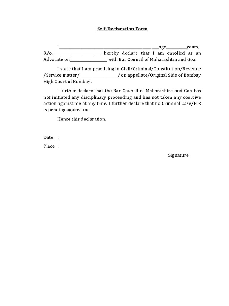 Self Declaration Form 1 | PDF