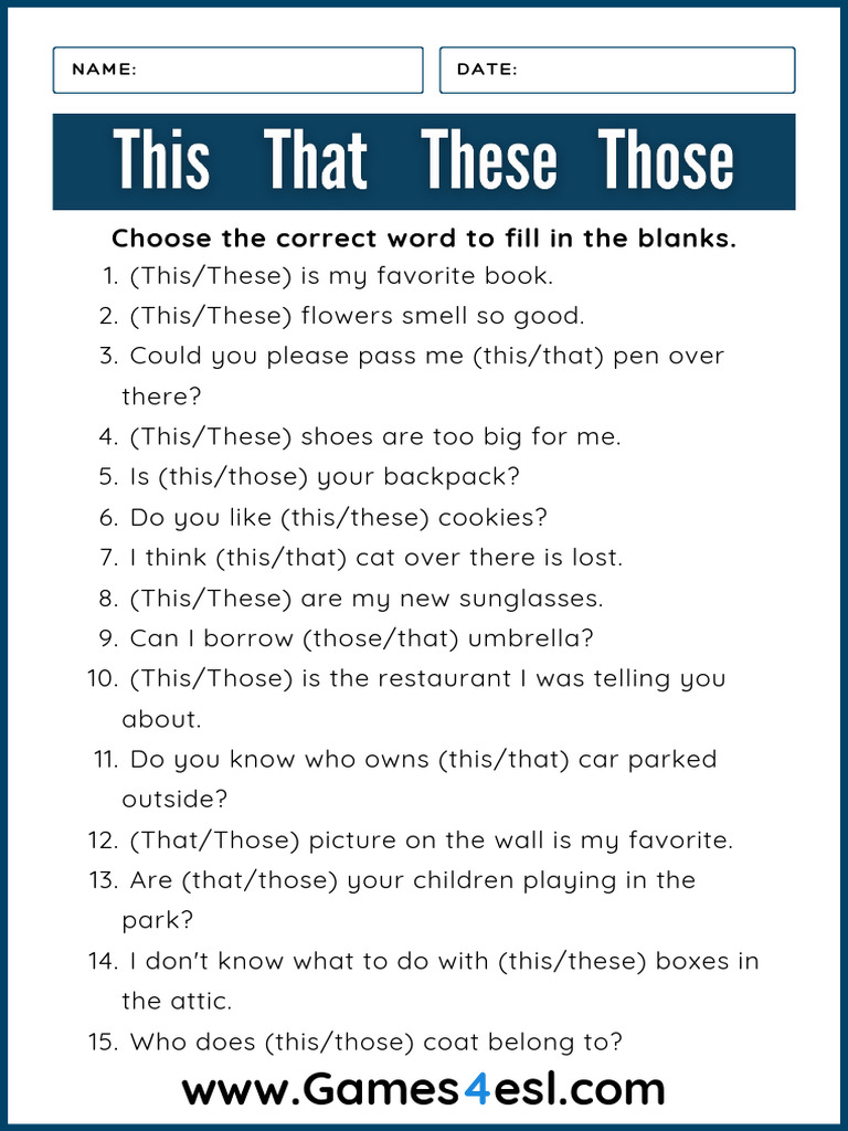 This That These Those Exercise Worksheet | PDF