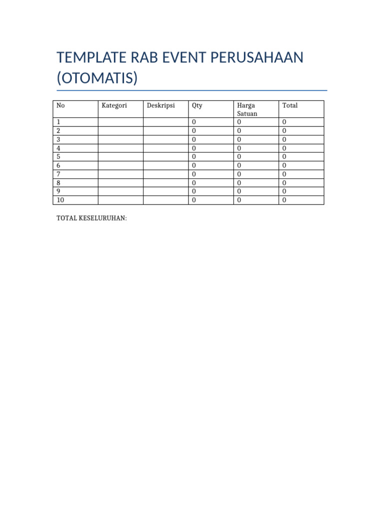 Template RAB Event Otomatis | PDF