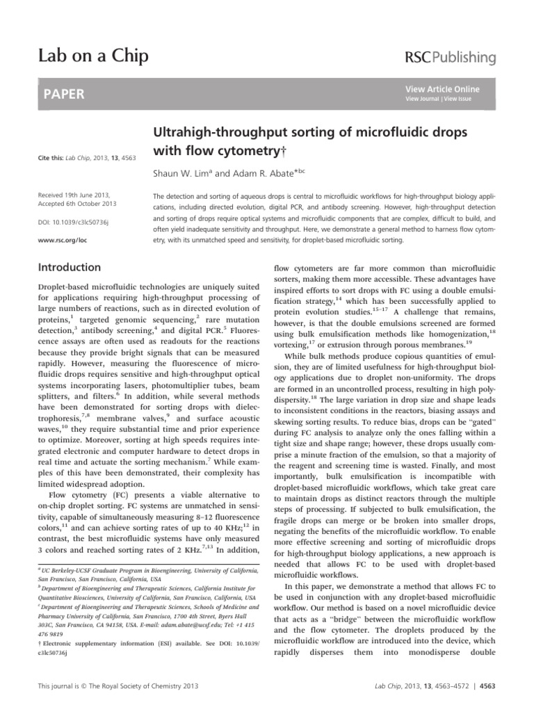 c3lc50736j | PDF | Microfluidics | Flow Cytometry