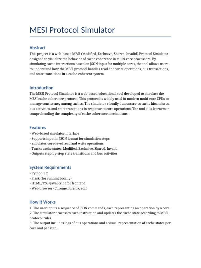MESI Protocol Simulator Documentation Formatted | PDF