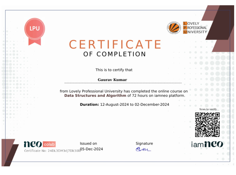 Neocolab Dsa Certificate | PDF