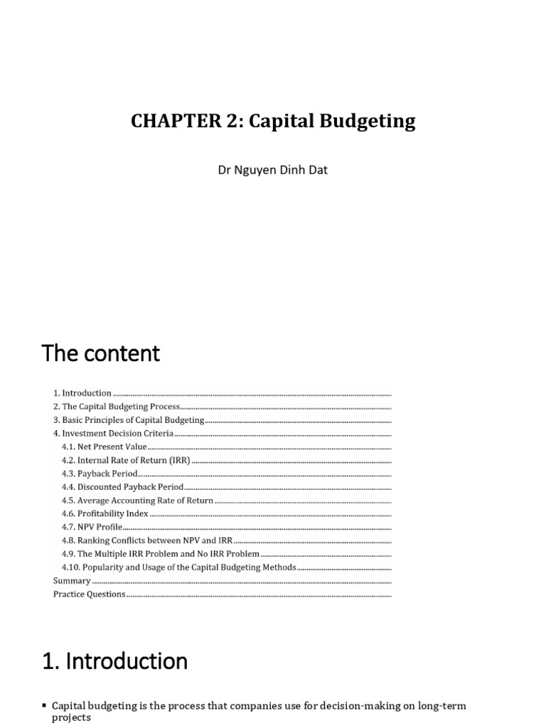 chapter 2 Capital Budgeting 1 | PDF | Capital Budgeting | Internal Rate ...