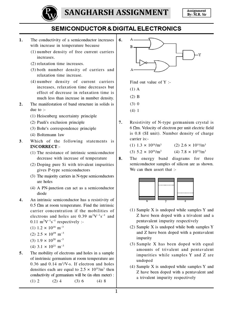 Sangharsh Assignment-01 Semiconductor and Digital Electronics | PDF | P ...
