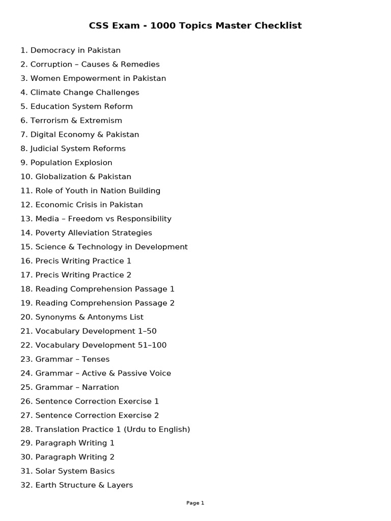CSS 1000 Topics Checklist | PDF | Climate Change